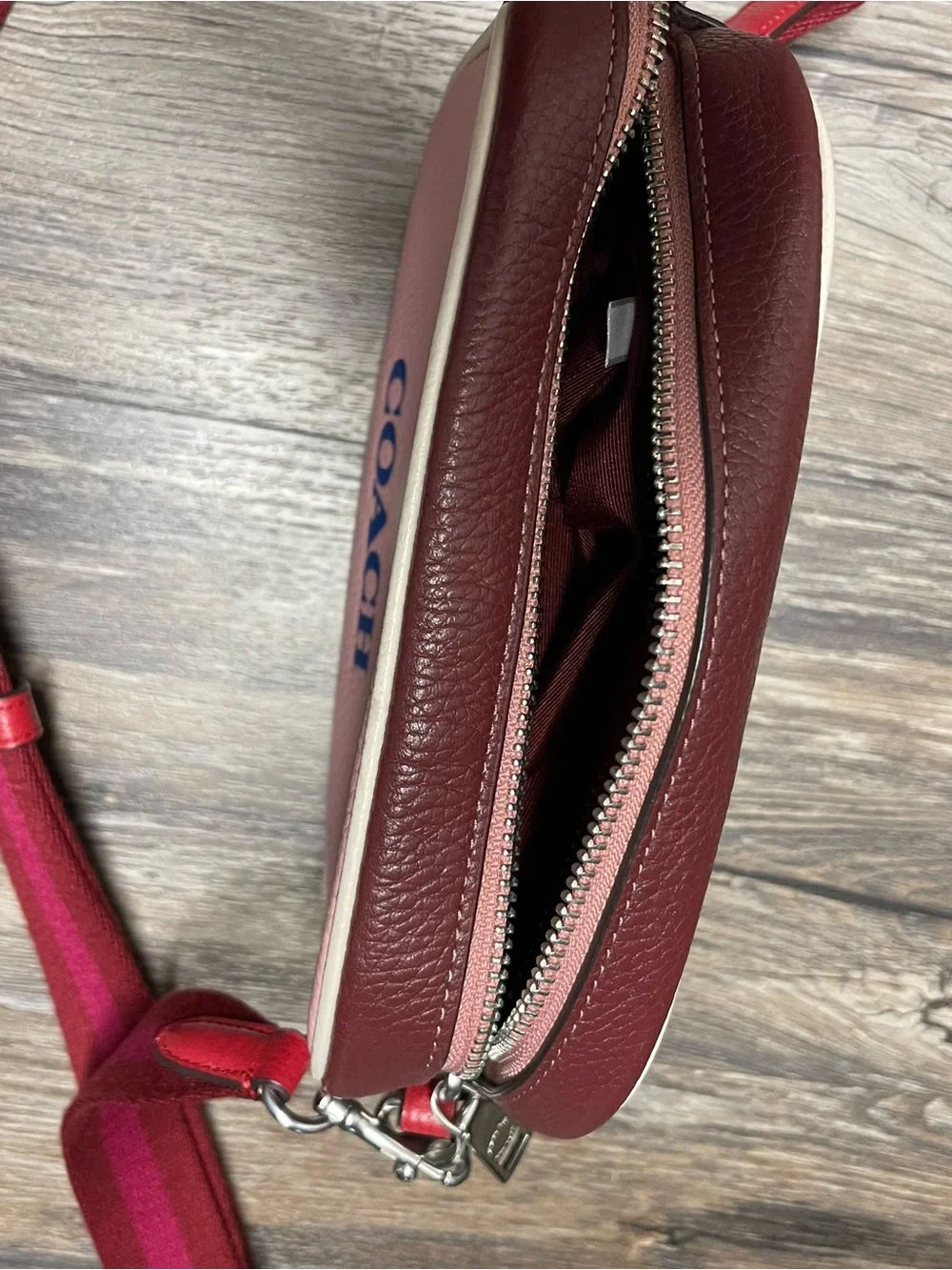Coach Mini Jamie Camera Bag with Ski Speed Graphic in Powder Pink Wine Multi